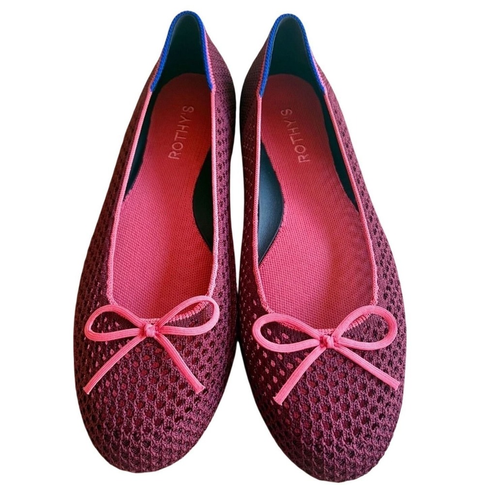 $155 NWOB Rothy's The Ballet Flats Berry Mesh Knit Bow Size 10 Coquette Preppy